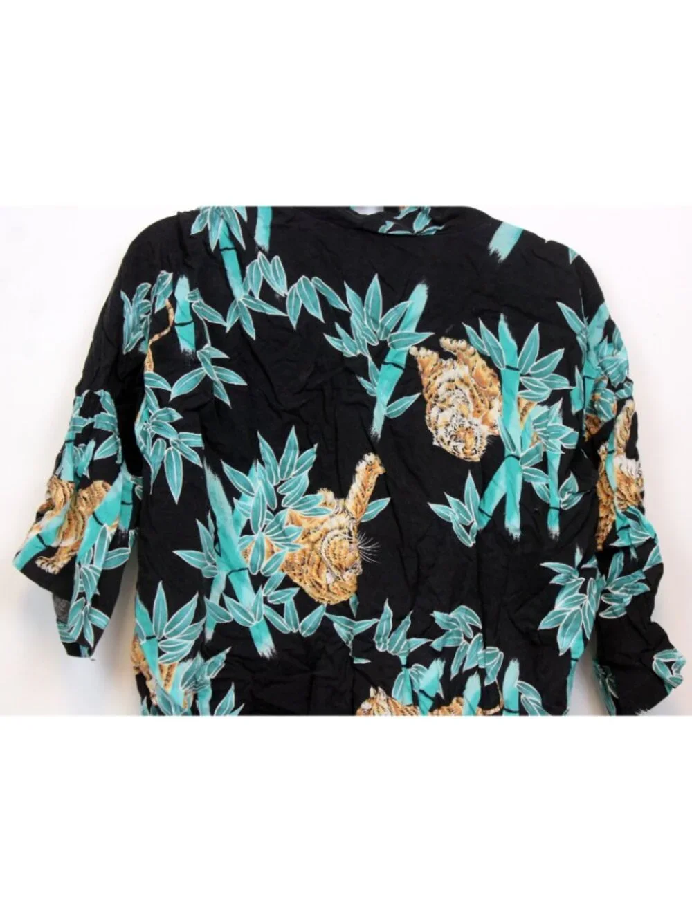 1980sSweethearts Mens Bathrobe Rose Asian Tiger Bamboo Print sz Med Short Belt